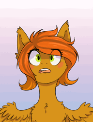 Size: 1000x1300 | Tagged: safe, artist:shiro-roo, derpibooru import, oc, oc:camber, unofficial characters only, pegasus, pony, animated, bust, chest fluff, crying, cute, female, floppy ears, frame by frame, gif, mare, open mouth, portrait, sad, sadorable, solo, spread wings, wings