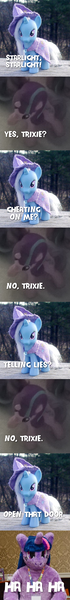 Size: 714x6115 | Tagged: derpibooru import, dialogue, johnny johnny yes papa, meme, parody, safe, starlight glimmer, trixie, twilight sparkle