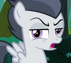 Size: 809x720 | Tagged: safe, derpibooru import, screencap, rumble, pegasus, pony, marks and recreation, colt, cropped, cute, lidded eyes, looking at you, male, open mouth, rumblebetes, solo, unamused, wings
