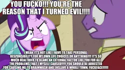 Size: 1280x720 | Tagged: caption, daddy issues, derpibooru import, drama, excessive exclamation marks, firelight, floppy ears, image macro, meme, safe, starlight drama, starlight glimmer, text, the cutie map, vulgar, yelling