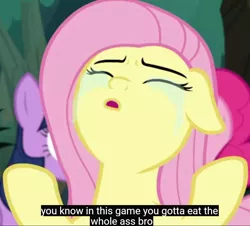 Size: 1194x1080 | Tagged: alicorn, argument, caption, crying, derpibooru import, edit, edited screencap, filthy frank, fluttershy, image macro, meme, pinkie pie, screencap, shitposting, suggestive, text, the mean 6, twilight sparkle, twilight sparkle (alicorn), vulgar, youtube caption