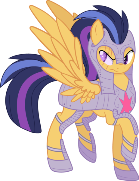 Size: 600x779 | Tagged: safe, artist:shiiazu, derpibooru import, oc, oc:nova star sparkle, unofficial characters only, pegasus, pony, armor, blind, colored pupils, female, frown, helmet, next generation, offspring, one hoof raised, parent:flash sentry, parent:twilight sparkle, parents:flashlight, royal guard, scar, serious, simple background, solo, transparent background