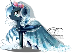 Size: 1050x768 | Tagged: safe, artist:tiffanymarsou, derpibooru import, oc, oc:maristella, unofficial characters only, alicorn, pony, alicorn oc, clothes, dress, female, gala dress, horn, mare, solo, wings