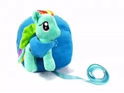 Size: 640x480 | Tagged: safe, derpibooru import, rainbow dash, earth pony, pony, backpack, child leash, earth pony rainbow dash, female, irl, mare, photo, plush backpack, plushie, pony plush, wingless