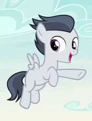 Size: 448x588 | Tagged: safe, derpibooru import, screencap, rumble, pegasus, pony, marks and recreation, blank flank, blank flanks forever, colt, hooves, male, smiling, solo, wings