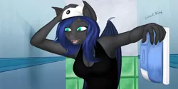 Size: 4000x2000 | Tagged: safe, artist:silviawing, derpibooru import, oc, oc:silvia rhea wing, ponified, unofficial characters only, anthro, bat pony, pony, armpits, bat pony oc, bat wings, bathroom, beret, black shirt, blue hair, clothes, cyan eyes, cyrillic, ear fluff, emotes, emotional, emotions, fangs, female, gray skin, hat, mare, meme, meme face, military, military uniform, nightpony, russian, signature, solo, toilet, wings