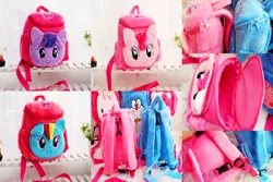 Size: 2199x1466 | Tagged: backpack, child leash, derpibooru import, doraemon, hello kitty, irl, peppa pig, photo, pinkie pie, plush backpack, plushie, rainbow dash, safe, sanrio, twilight sparkle