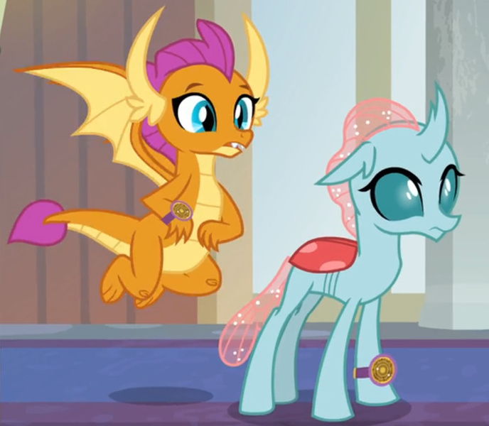 Size: 780x680 | Tagged: a matter of principals, changedling, changeling, derpibooru import, dragon, ocellus, safe, screencap, smolder, watch, wristwatch