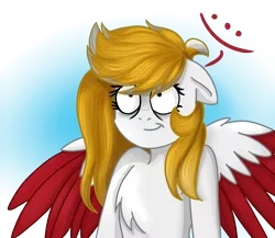 Size: 3000x2600 | Tagged: safe, artist:rskyfly, derpibooru import, oc, oc:silver hush, unofficial characters only, pegasus, pony, ..., :t, bust, chest fluff, commission, female, floppy ears, mare, portrait, simple background, solo, spread wings, transparent background, wide eyes, wings, ych result