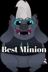 Size: 728x1097 | Tagged: best minion, cute, derpibooru import, edit, grubber, grubberbetes, hands on cheeks, looking at you, minion, my little pony: the movie, safe, smiling, text edit