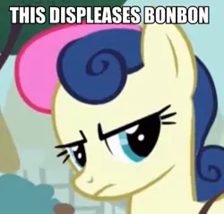 Size: 381x362 | Tagged: bon bon, bon bon is not amused, call of the cutie, caption, derpibooru import, edit, edited screencap, image macro, implied rainbow dash, meme, safe, screencap, sweetie drops, text, unamused