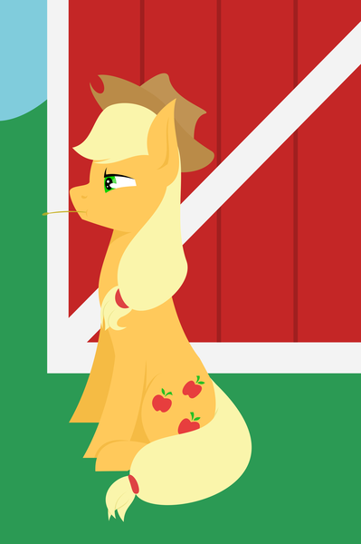 Size: 3000x4509 | Tagged: safe, artist:alltimemine, derpibooru import, applejack, earth pony, pony, barn, cowboy hat, cutie mark, female, hat, haystick, inkscape, lineless, mare, mouth hold, profile, sitting, solo, straw in mouth, vector