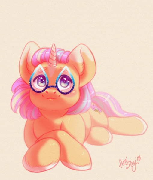 Size: 1321x1557 | Tagged: safe, artist:amishy, derpibooru import, oc, unofficial characters only, pony, unicorn, :3, blushing, crossed hooves, cute, female, glasses, mare, prone, signature, simple background, smiling, solo, white background