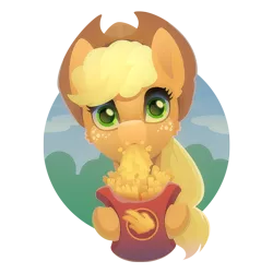 Size: 1300x1300 | Tagged: safe, artist:gor1ck, derpibooru import, applejack, earth pony, pony, eating, female, food, french fries, hay fries, looking at you, mare, solo