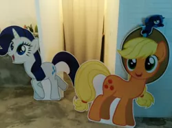 Size: 4032x3016 | Tagged: applejack, cardboard cutout, derpibooru import, irl, malaysia, photo, photographer:horsesplease, rarity, safe, the friendship express, the friendship express 2018