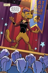 Size: 994x1528 | Tagged: safe, artist:tonyfleecs, derpibooru import, idw, capper dapperpaws, abyssinian, anthro, cat, digitigrade anthro, pony, my little pony: the movie, nightmare knights, spoiler:comic, spoiler:comicnightmareknights02, anthro with ponies, handsome, male, microphone, official comic, preview, solo focus, speech bubble