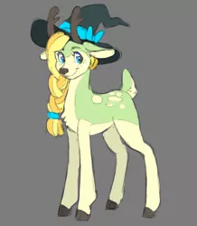 Size: 2799x3206 | Tagged: antlers, artist:cosmichorse, braid, cute, deer, derpibooru import, doe, female, hat, oc, oc:blair birch, pastel, safe, simple background, smiling, solo, unofficial characters only, witch, witch hat