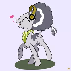 Size: 1000x1000 | Tagged: afro, artist:yakoshi, bandana, derpibooru import, eyes closed, headphones, heart, oc, oc:shairi, safe, simple background, solo, unofficial characters only, zebra, zebra oc