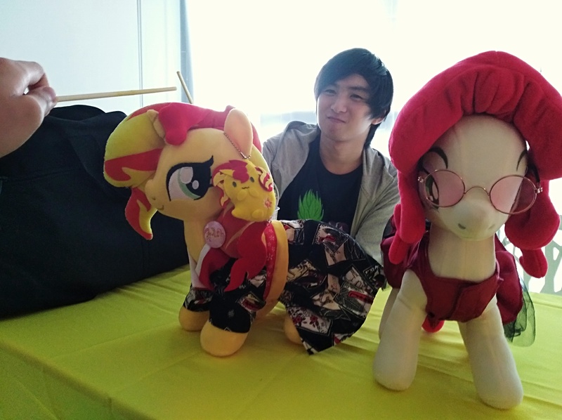 Size: 4032x3016 | Tagged: cherry jubilee, derpibooru import, fiery shimmer, human, irl, irl human, malaysia, photo, photographer:horsesplease, plushie, safe, sunset shimmer, the friendship express, the friendship express 2018, walking campfire