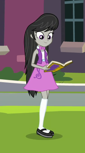 Size: 278x499 | Tagged: safe, derpibooru import, screencap, octavia melody, equestria girls, equestria girls series, forgotten friendship, book, clothes, cropped, mary janes, shoes, skirt, socks, solo