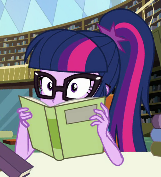 Size: 573x628 | Tagged: safe, derpibooru import, screencap, sci-twi, twilight sparkle, equestria girls, equestria girls series, forgotten friendship, book, cropped, female, glasses, ponytail