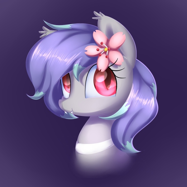 Size: 1000x1000 | Tagged: safe, artist:acersiii, derpibooru import, oc, oc:cherry bloo, unofficial characters only, pony, cherry blossoms, cute, fangs, flower, flower blossom, solo