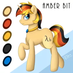 Size: 1600x1600 | Tagged: safe, artist:puggie, derpibooru import, oc, oc:amber bit, pony, collar, male, patreon, patreon reward, reference sheet, solo