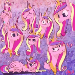 Size: 4000x4000 | Tagged: safe, artist:alumx, derpibooru import, princess cadance, alicorn, pony, absurd resolution, broken hearts, bust, concerned, confused, cute, cutedance, expressions, eyes closed, female, looking down, multeity, open mouth, portrait, prone, smiling, solo