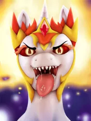 Size: 3000x4000 | Tagged: alicorn, artist:smallhorses, commission, daybreaker, derpibooru import, drool, drool string, fangs, female, fetish, looking at you, mare, mawshot, one eye closed, open mouth, solo, solo female, suggestive