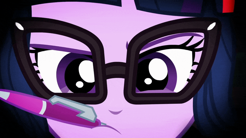 Size: 800x450 | Tagged: safe, derpibooru import, screencap, sci-twi, twilight sparkle, eqg summertime shorts, equestria girls, mad twience, animated, gif, pen, pen in mouth
