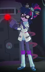 Size: 622x994 | Tagged: safe, derpibooru import, screencap, sci-twi, twilight sparkle, eqg summertime shorts, equestria girls, mad twience, clothes, cropped, glasses, lab coat, pants, shoes, solo