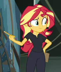 Size: 844x1001 | Tagged: safe, derpibooru import, screencap, sunset shimmer, all the world's off stage, equestria girls, equestria girls series, all the world's off stage: micro chips, cropped, cute, director shimmer, shimmerbetes, solo