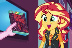 Size: 1423x944 | Tagged: safe, derpibooru import, screencap, pinkie pie, sunset shimmer, a fine line, equestria girls, equestria girls series, cropped, cute, geode of empathy, magical geodes, offscreen character, shimmerbetes, tirek's revenge