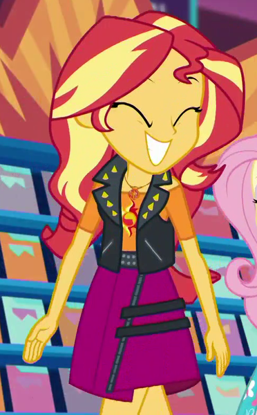 Size: 484x781 | Tagged: safe, derpibooru import, screencap, fluttershy, sunset shimmer, a fine line, equestria girls, equestria girls series, ^^, cropped, cute, eyes closed, geode of empathy, grin, happy, magical geodes, shimmerbetes, smiling, solo, solo focus