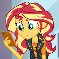 Size: 1000x1000 | Tagged: safe, derpibooru import, screencap, sunset shimmer, a fine line, equestria girls, equestria girls series, cropped, geode of empathy, magical geodes, solo