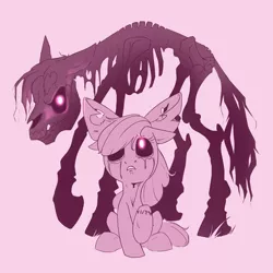 Size: 1800x1800 | Tagged: apple bloom, artist:bronyseph, blanked apple bloom, bone, crying, derpibooru import, glowing eyes, grimdark, oc, oc:mitta, skeleton, stitches, story of the blanks, undead, zombie