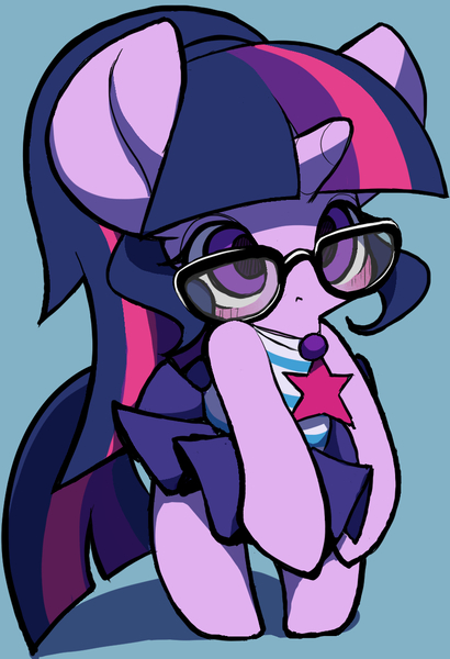 Size: 862x1260 | Tagged: safe, artist:ccc, derpibooru import, sci-twi, twilight sparkle, ponified, pony, unicorn, equestria girls, equestria girls series, blushing, clothes, cute, equestria girls ponified, female, geode of telekinesis, glasses, magical geodes, mare, pixiv, solo, swimsuit, twiabetes, unicorn sci-twi