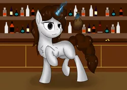 Size: 1754x1240 | Tagged: safe, artist:hugo231929, derpibooru import, oc, unofficial characters only, pony, unicorn, alcohol, looking at you, money bag, smug, solo