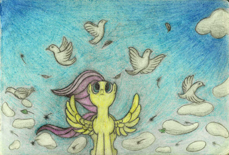 Size: 1730x1170 | Tagged: artist:mfg637, colored pencil drawing, derpibooru import, fluttershy, safe, solo, spread wings, traditional art, wings