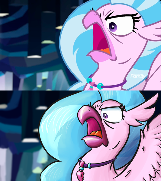 Size: 1920x2160 | Tagged: angry, artist:mandy1412, birb, classical hippogriff, comparison, cute, derpibooru import, diastreamies, faic, female, frown, glare, hippogriff, open mouth, rage, safe, scene interpretation, screencap, silverrage, silverstream, solo, spread wings, what lies beneath, wing fluff, wings