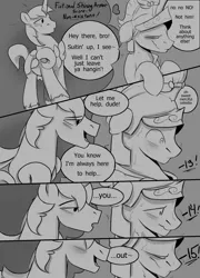 Size: 1436x2000 | Tagged: suggestive, artist:sidekick, derpibooru import, flash magnus, shining armor, pony, unicorn, comic, dialogue, explicit source, grayscale, implied gay, male, males only, monochrome, no clop november, sexy armor