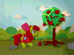 Size: 1333x1000 | Tagged: safe, artist:malte279, derpibooru import, apple bloom, animated, apple, apple tree, cape, chenille, chenille stems, chenille wire, clothes, craft, food, gif, loop, pipe cleaners, pipe cleaner sculpture, stop motion, tree
