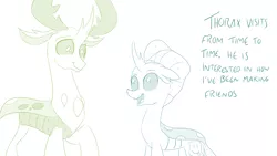 Size: 1152x648 | Tagged: artist:sintakhra, ask, changedling, changeling, cute, derpibooru import, diaocelles, happy, king thorax, looking at each other, ocellus, papa thorax, post-it, safe, simple background, smiling, thorabetes, thorax, tumblr, tumblr:studentsix, white background