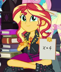 Size: 500x590 | Tagged: safe, derpibooru import, screencap, fluttershy, rainbow dash, sunset shimmer, equestria girls, equestria girls series, the finals countdown, cropped, cute, geode of empathy, magical geodes, meme origin, shimmerbetes, solo focus, sunset's note