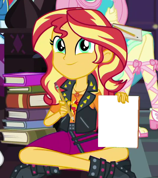 Size: 527x591 | Tagged: safe, derpibooru import, edit, edited screencap, screencap, fluttershy, rainbow dash, sunset shimmer, equestria girls, equestria girls series, the finals countdown, book, cropped, cute, drawing, exploitable meme, geode of empathy, magical geodes, meme, pencil, shimmerbetes, sunset's note, template