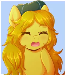 Size: 2560x2905 | Tagged: safe, artist:fluffymaiden, derpibooru import, oc, oc:marigold, unofficial characters only, pony, beret, commission, eyes closed, female, hat, mare, smiling, solo