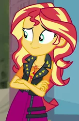 Size: 569x873 | Tagged: safe, derpibooru import, screencap, sunset shimmer, display of affection, equestria girls, equestria girls series, cropped, crossed arms, geode of empathy, magical geodes, solo