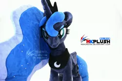 Size: 4096x2730 | Tagged: safe, artist:nekokevin, derpibooru import, princess luna, alicorn, pony, female, irl, jewelry, looking at you, mare, peytral, photo, plushie, regalia, simple background, smiling, solo, watermark, white background