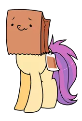 Size: 750x1100 | Tagged: safe, artist:paperbagpony, derpibooru import, oc, oc:paper bag, unofficial characters only, earth pony, pony, 2019 community collab, derpibooru community collaboration, blushing, cute, fake cutie mark, female, mare, ocbetes, paper bag, scrunchy face, simple background, smiling, solo, transparent background, wavy mouth