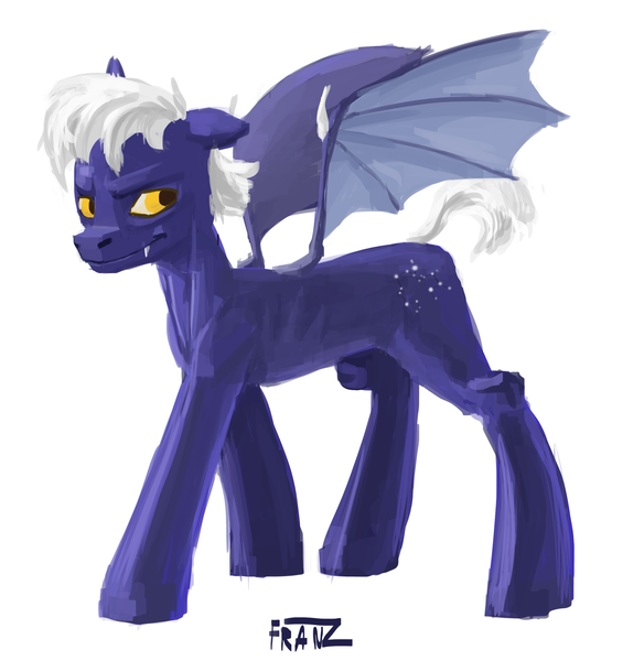 Size: 2405x2470 | Tagged: safe, alternate version, artist:franzstalin, derpibooru import, oc, oc:sagittarius, bat pony, pony, fangs, male